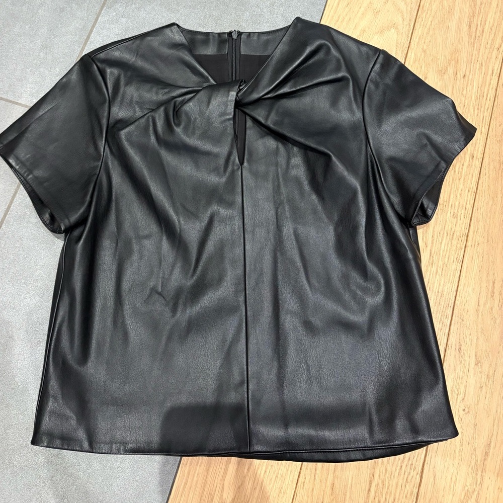 Proenza Schouler Faux Leather Twist Front Black Blouse Top